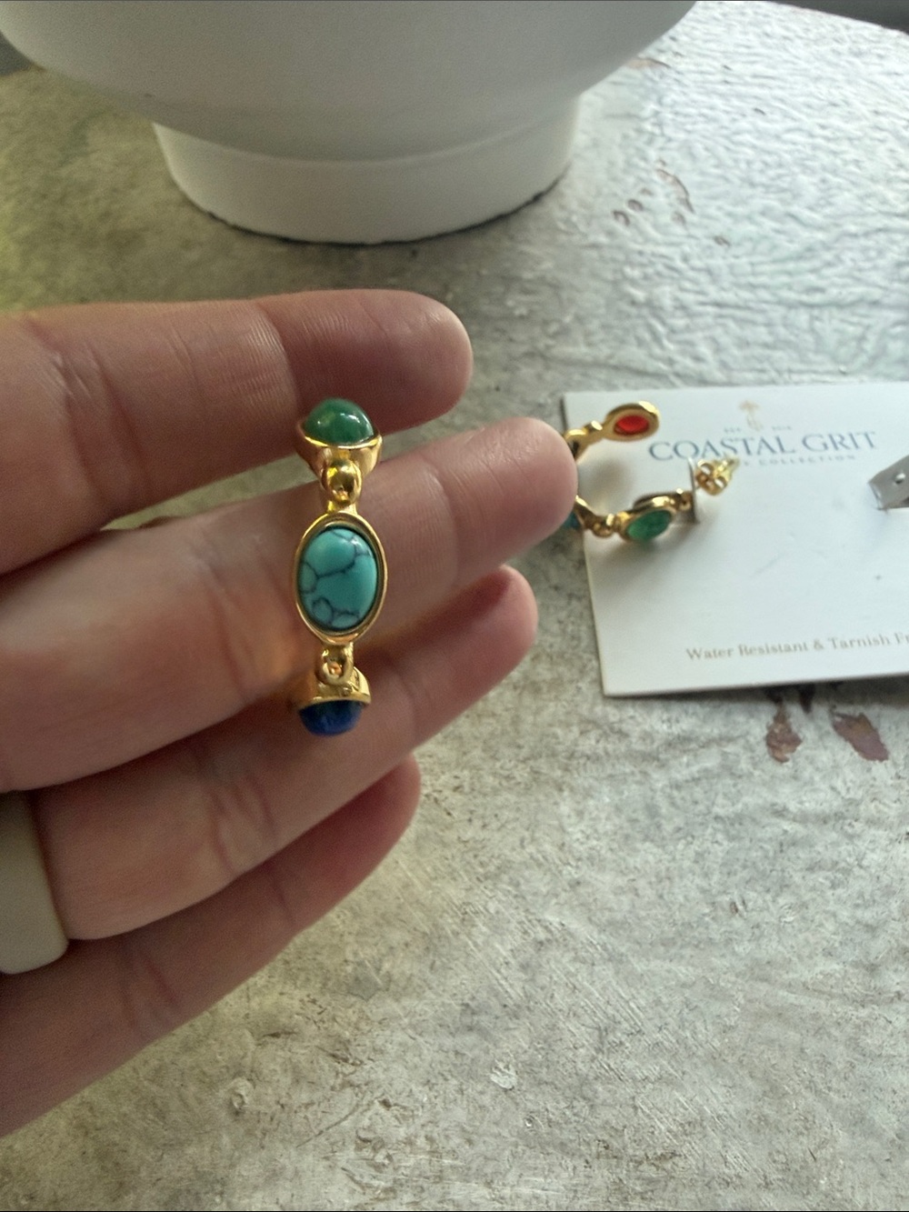 Coastal Grit Gold Hoop Earrings with Multicolor Stone Accents - Picture 10 of 10
